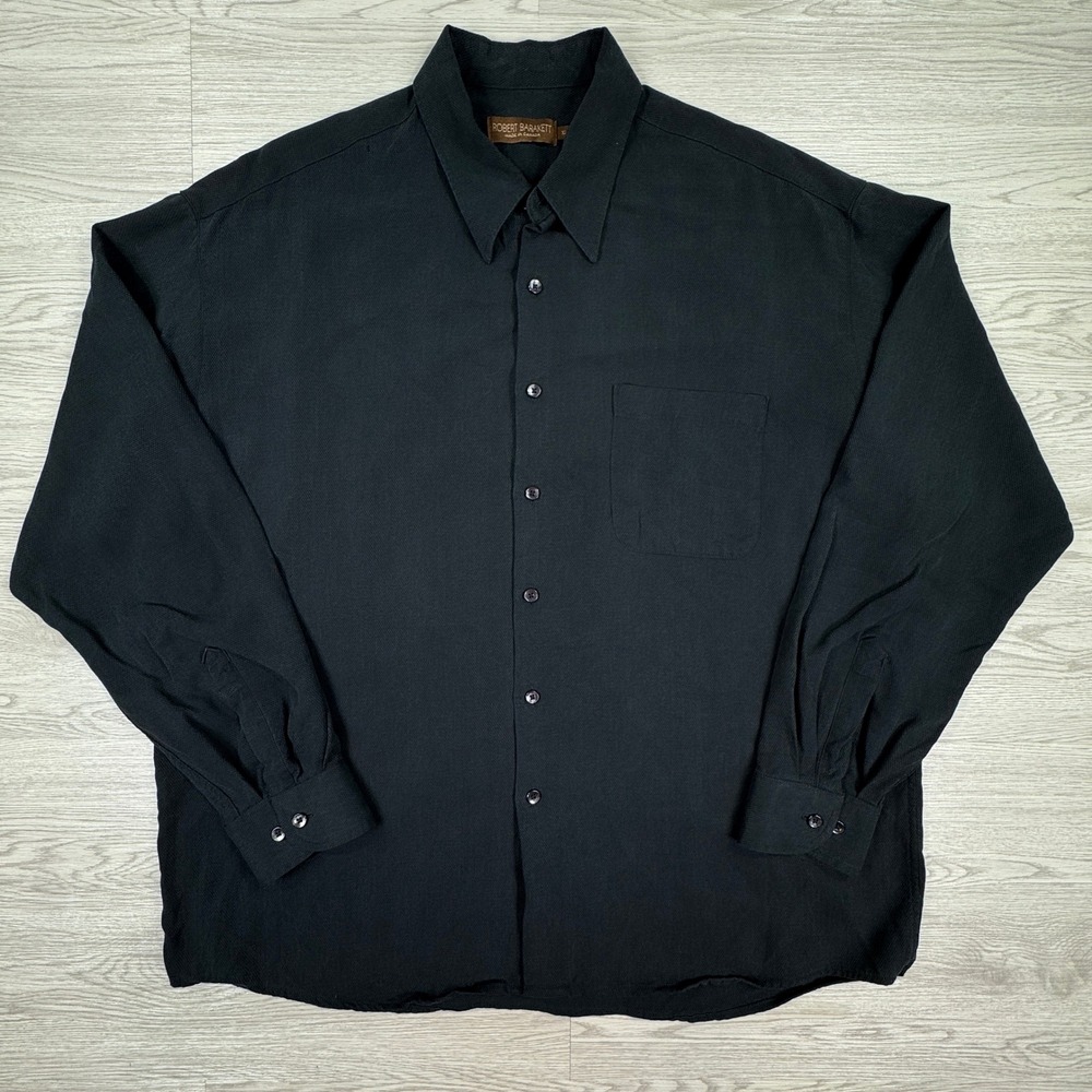 Robert Barakett Mens Button Down Shirt Black XL Tencel Lyocell Textured Pocket